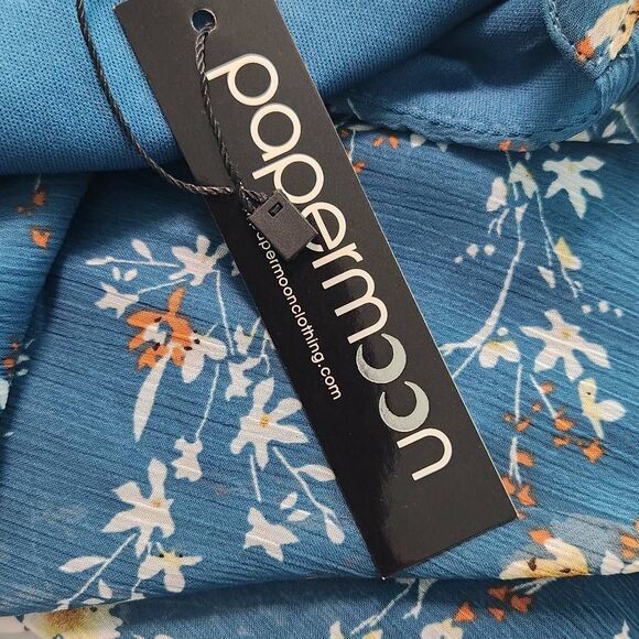 Papermoon Blue Sleeveless Floral Top Size Small NWT Floral Boho Blouse - Picture 7 of 10
